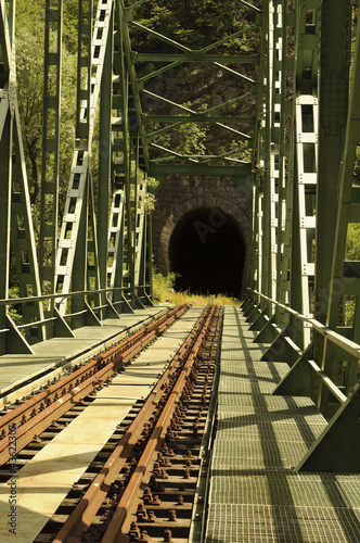 Old railtracks and tunnel photo