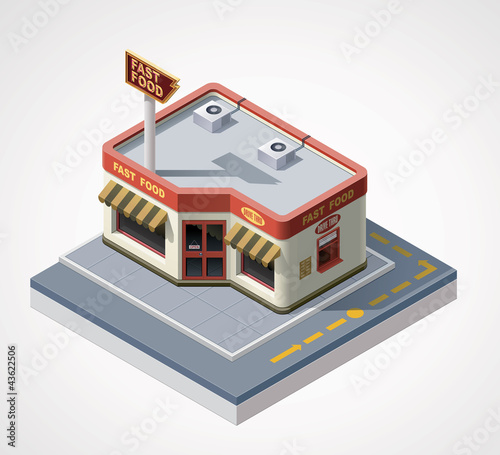 Vector isometric fast food cafe