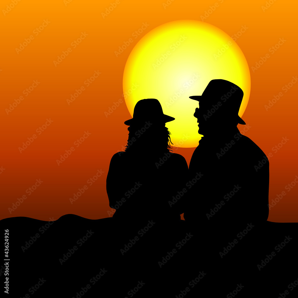 couple silhouette on moonlight vector illustration