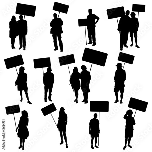 people holding blank board silhouette vector