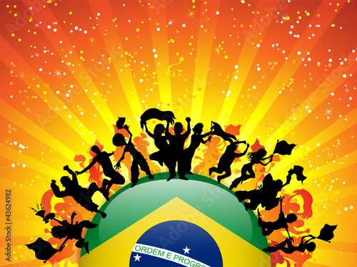 Brazil Sport Fan Crowd with Flag