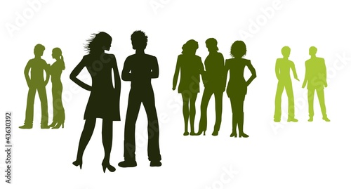 Silhouetten - Gruppen von Menschen in grüner Farbe - unterschiedliche Paare