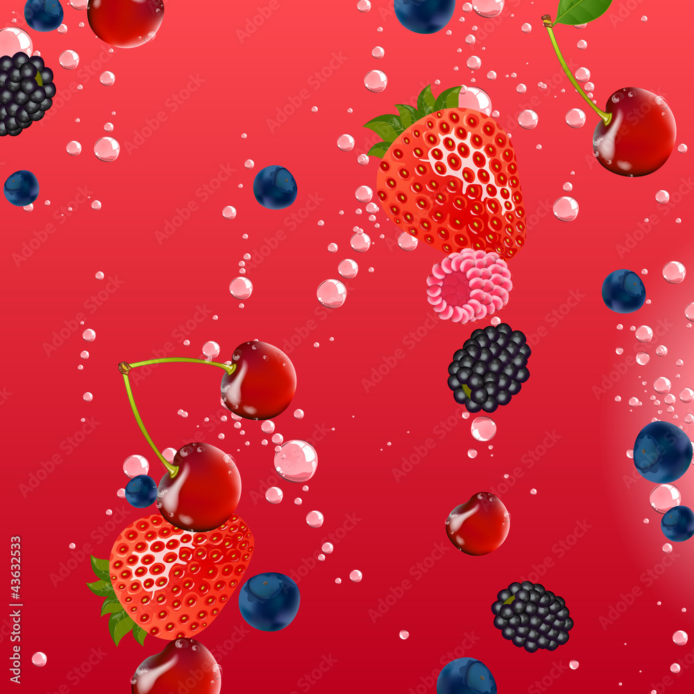 Vector Illustration of Fresh Berries falling in Liquid Vector Illustration of Fresh Berries falling in Liquid