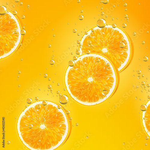 Vector Illustration of Orange Fruits falling in liquid
