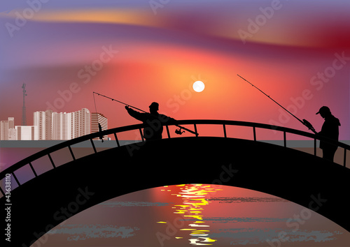 two fishermen on bridge