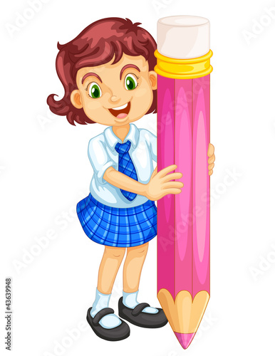 a girl holding pencil