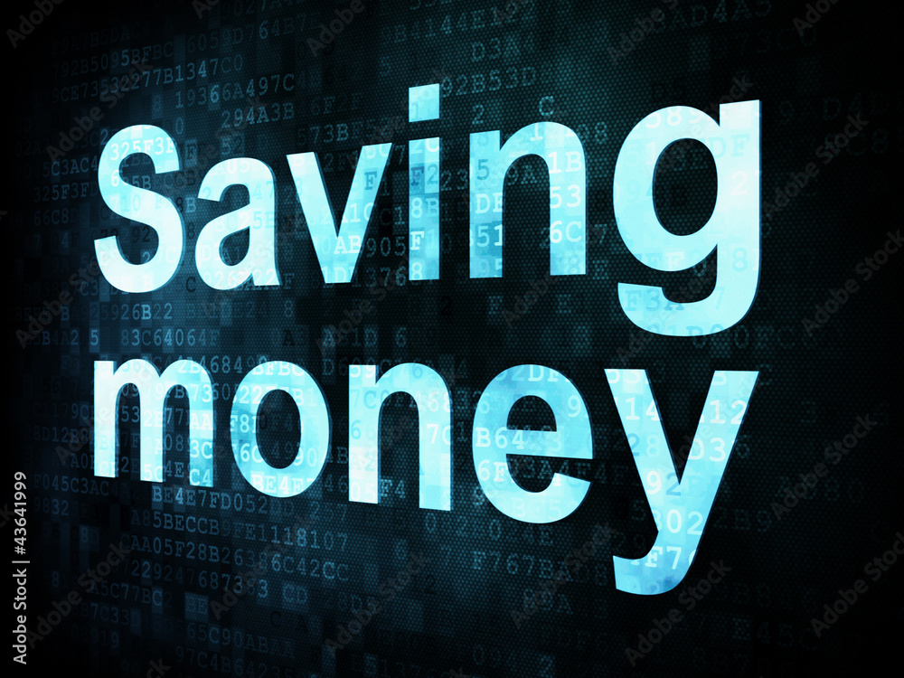 Money concept: pixelated words Saving money on digital screen Money concept: pixelated words Saving money on digital screen