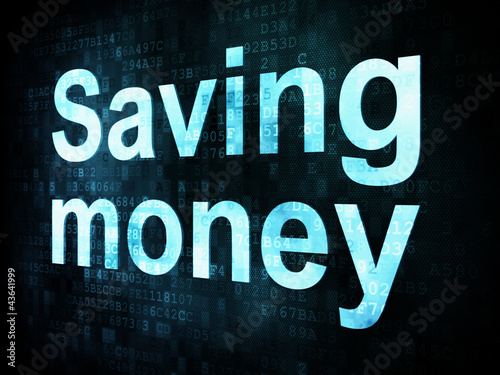 Money concept: pixelated words Saving money on digital screen
