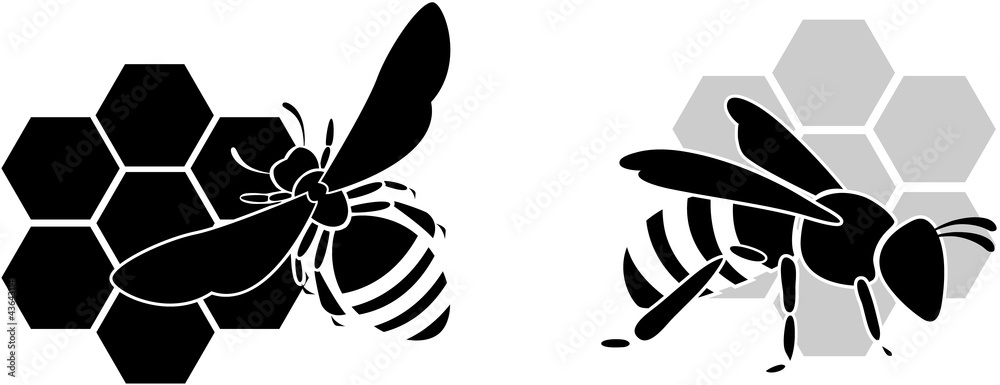 black bee silhouette isolated on white background - obrazy, fototapety, plakaty 