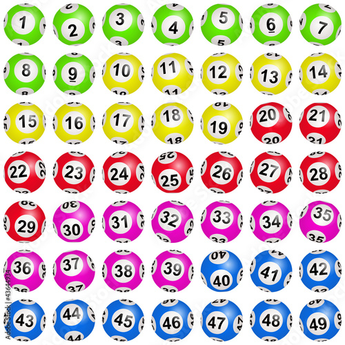 Boules de loto colorées numérotées de 1 à 49