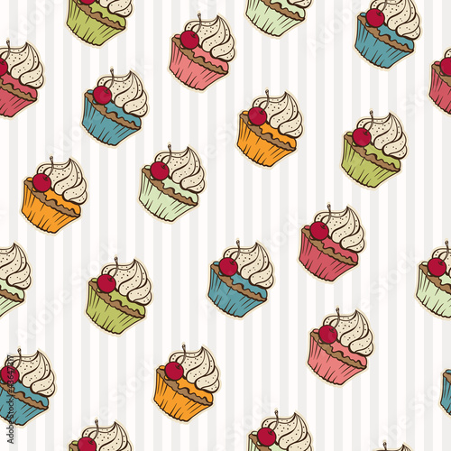 Seamless pattern made of cupcakes. Vintage background.
