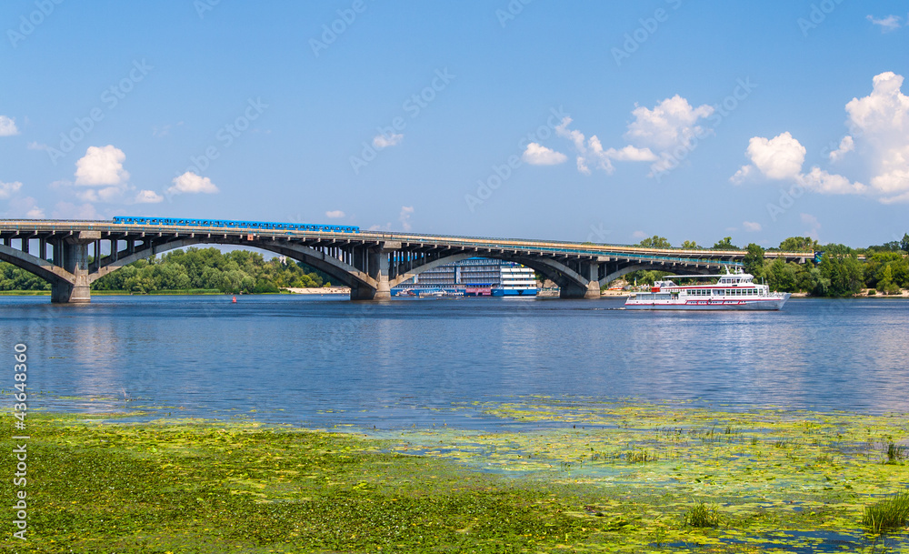 View of Metro Bridge over Dnieper in Kyiv, Ukraine