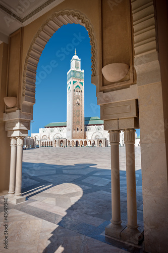 View of the Hassan II Mosque by a decorative arch