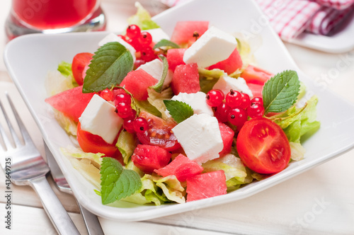 summer salad with watermelon, feta cheese and mint