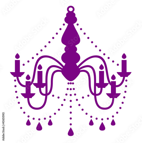 Chandelier purple silhouette isolated on white