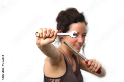 young woman with tools