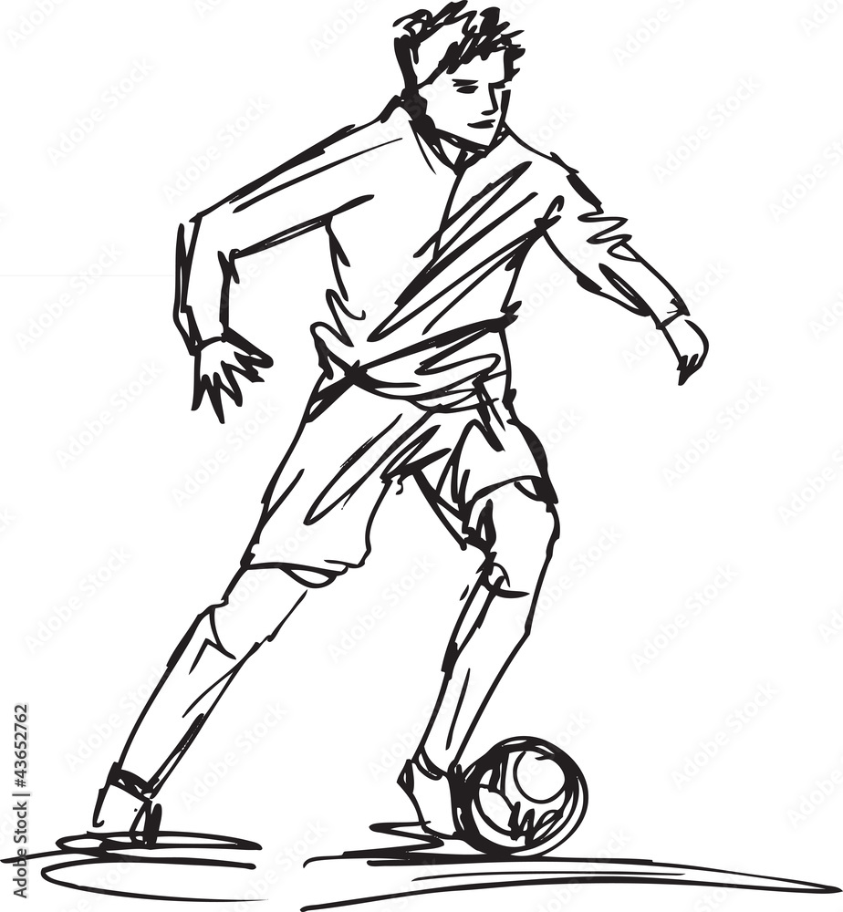 Sketch of Soccer Player Kicking Ball. Vector illustration Stock Vector ...