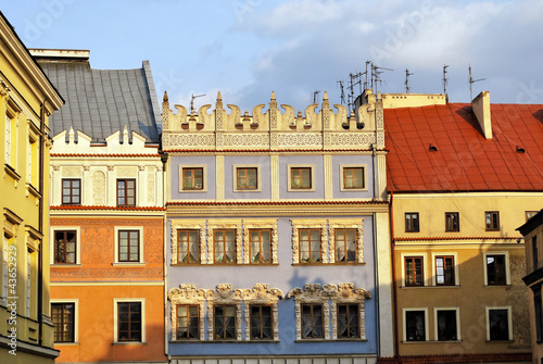 Old buildings in a row in old town of Lublin, Poland