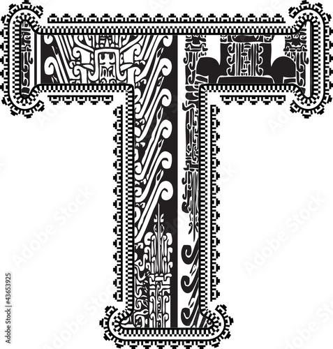 Ancient letter T. Vector illustration
