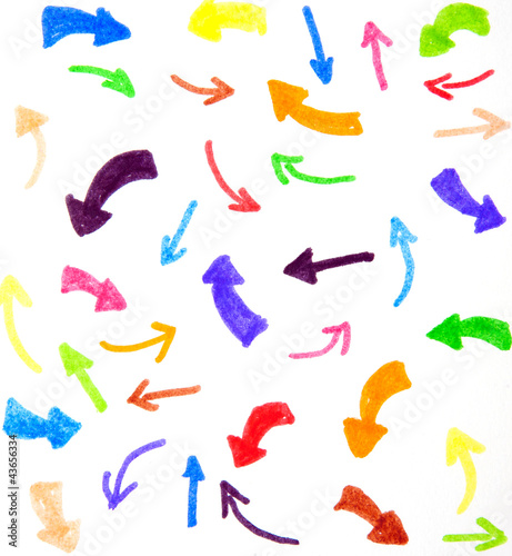 Fototapeta Naklejka Na Ścianę i Meble -  Hand-drawn by markers multicolored arrows