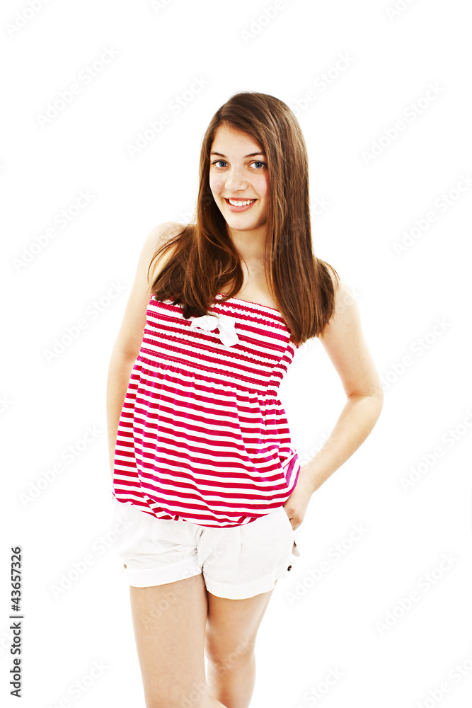 Portrait of happy girl teenager. Isolated over white Portrait of happy girl teenager. Isolated over white