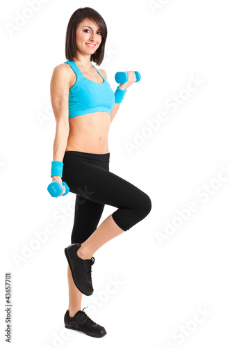 Woman working out isolated on white