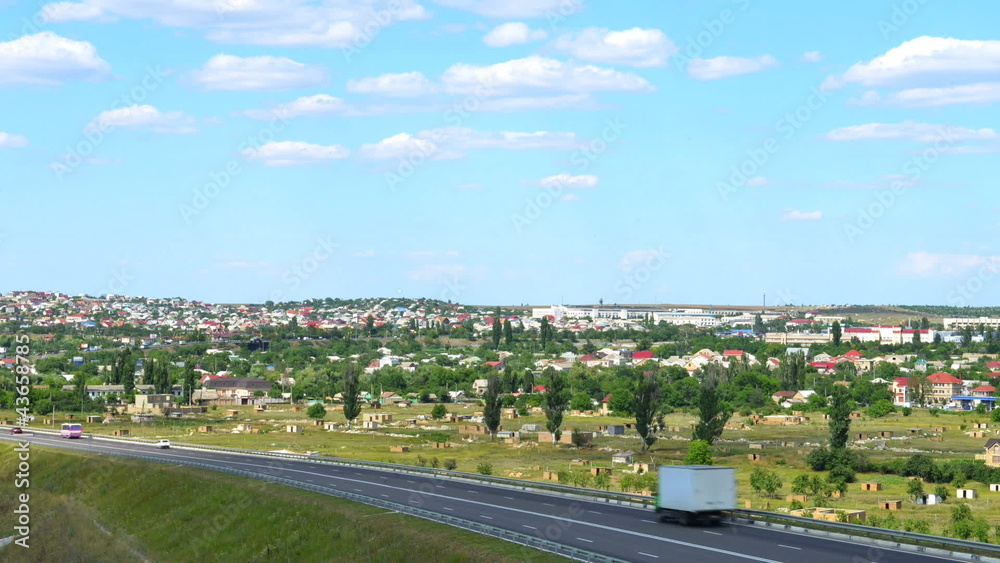 Out of town highway and city. Time lapse Out of town highway and city. Time lapse
