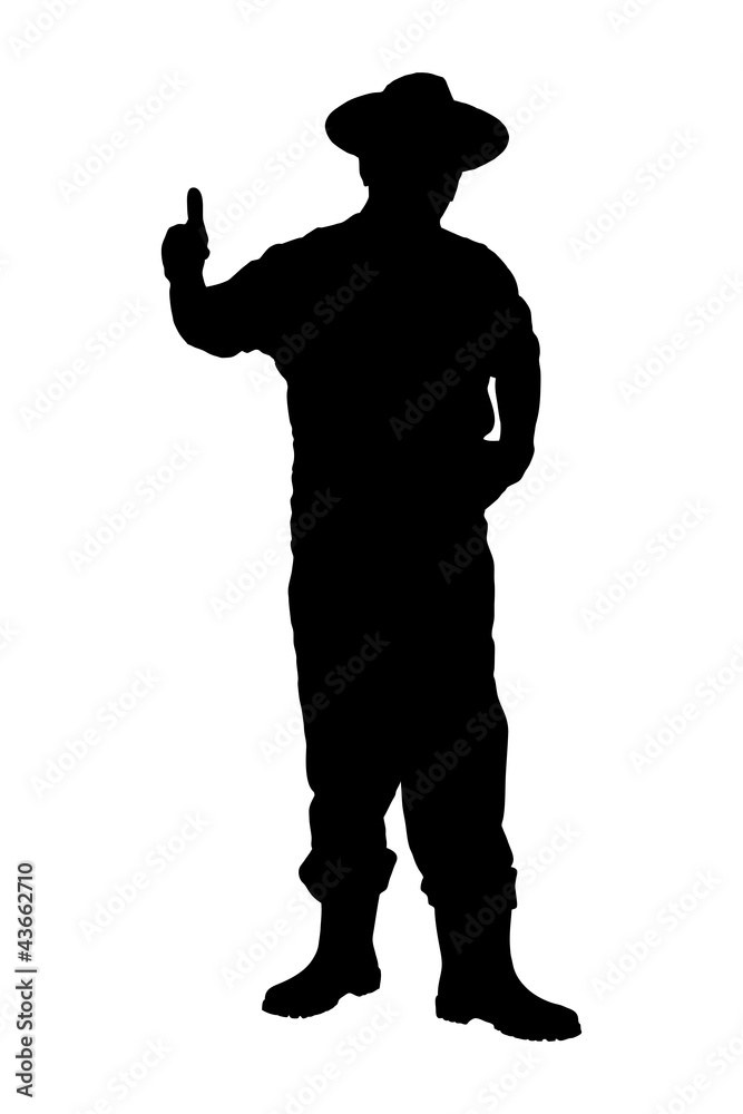 A silhouette of a full length portrait of a senior farmer giving A silhouette of a full length portrait of a senior farmer giving