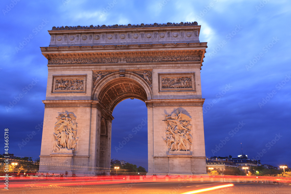 Arc de Triomphe at dusk, Paris, France