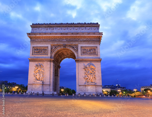 Arc de Triomphe at dusk, Paris