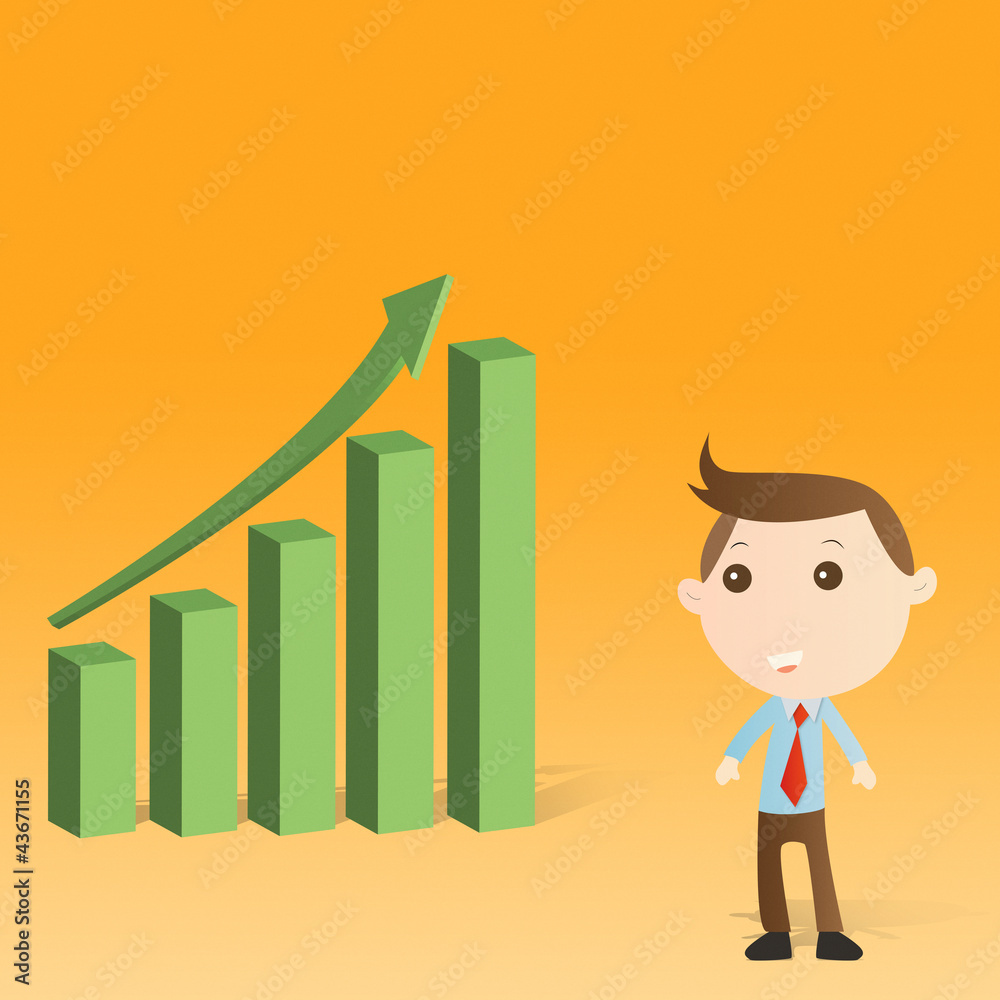 Businessman with graph on yellow background Businessman with graph on yellow background