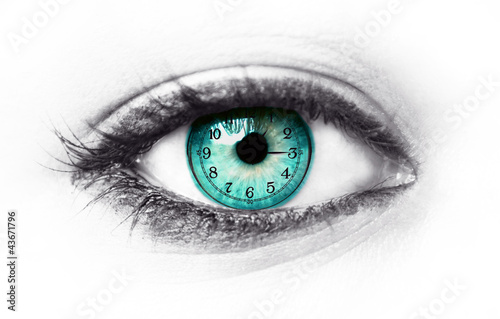 Blue human eye and clock - Life passing concept