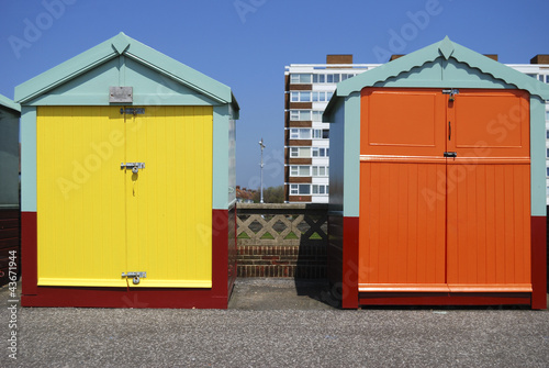 Beach huts on Hove seafront. England