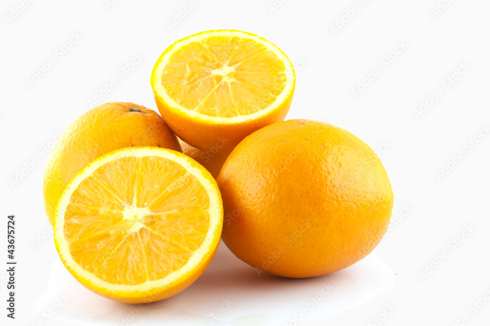 Navel seedless orange fruite isolated on white