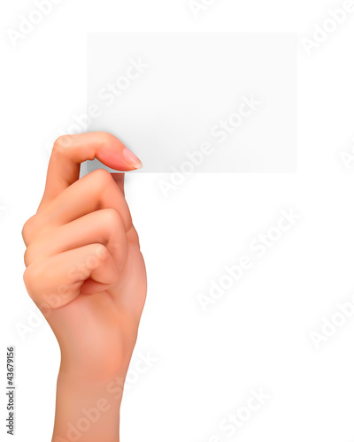 Hand holding paper card. Vector illustration