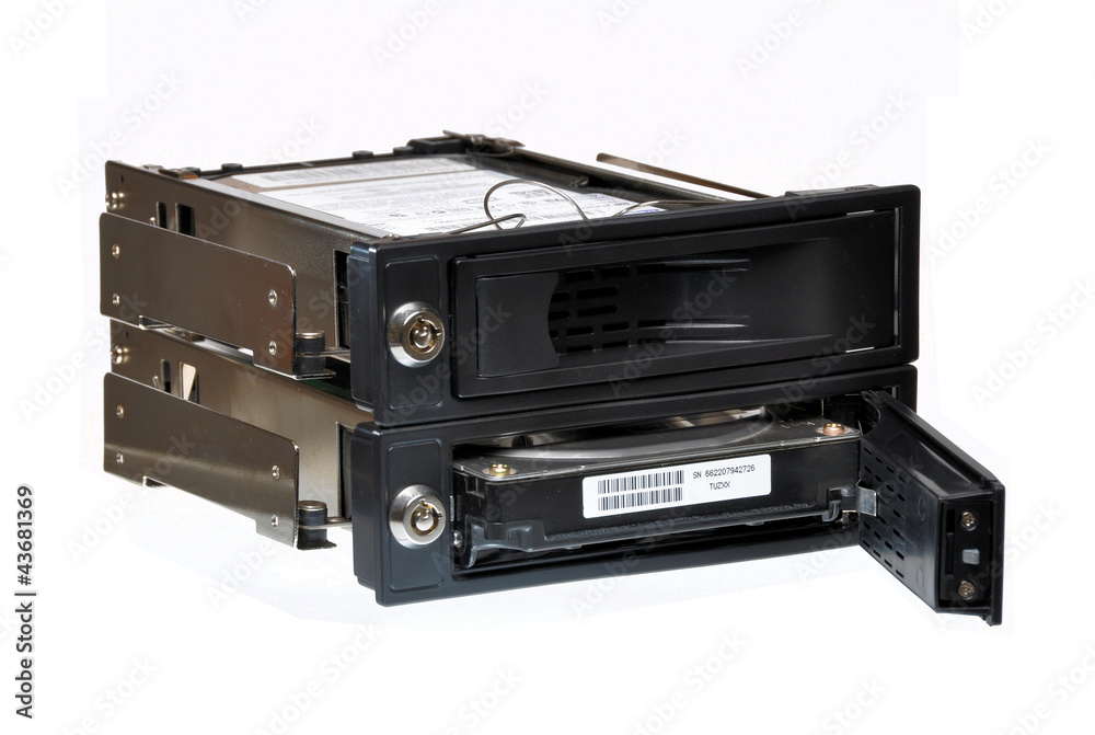 Two SATA RAID computer hardisk cradles isolated on white Two SATA RAID computer hardisk cradles isolated on white