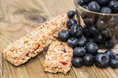 Muesli Bars with Blueberries in a glass
