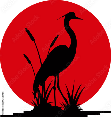 heron silhouette with giant moon background