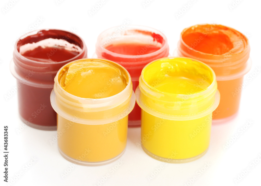 jars with multicolored gouache isolated on white background jars with multicolored gouache isolated on white background