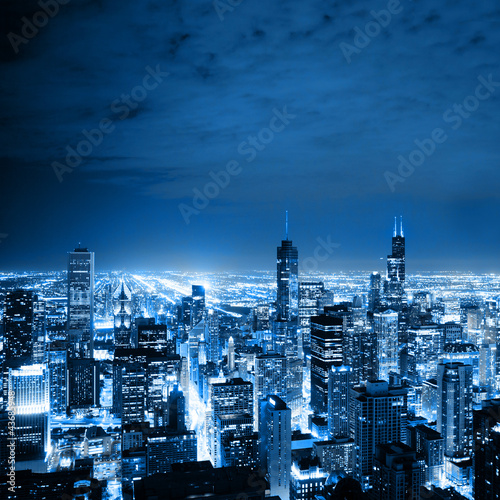 Night city wallpaper - Wall mural Aerial View Of Chicago
