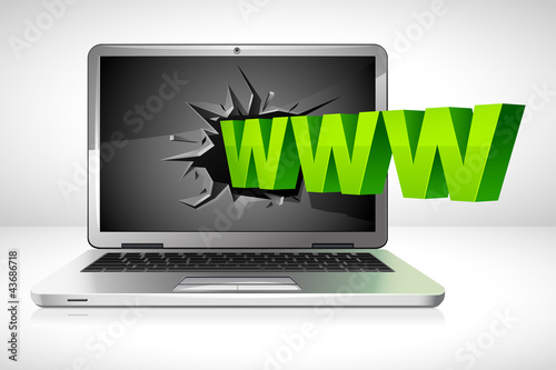 vector illustration of WWW coming out from laptop screen