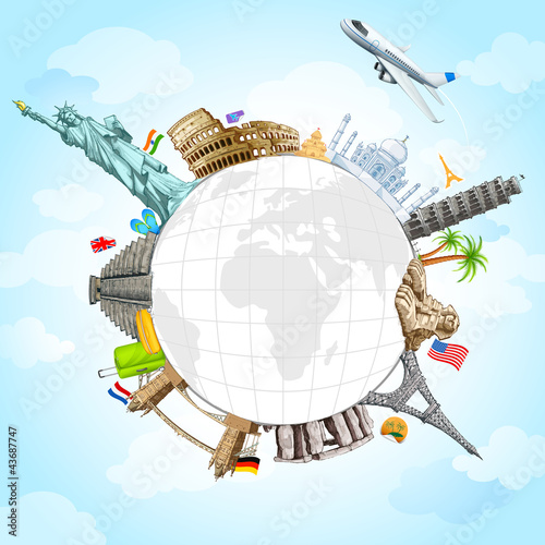 vector illustration of historical monument around earth