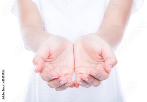 Принти на полотні Empty woman hands over body isolated on background.