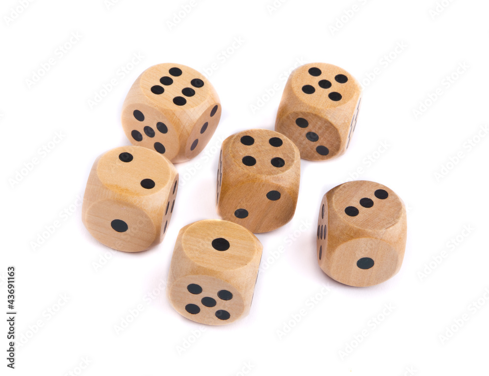 Wooden dice for board game isolated on white background Wooden dice for board game isolated on white background