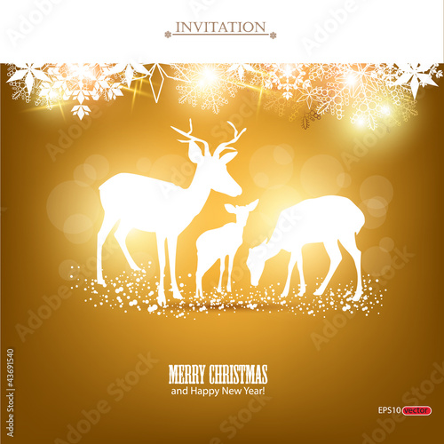 Elegant Christmas background with deers. Vector Illustration wit