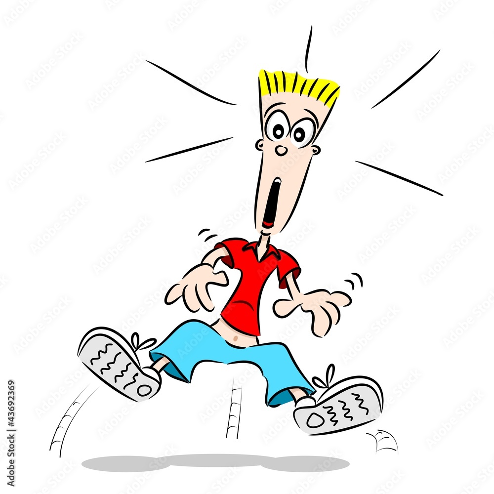 A cartoon guy jumping with fright with shock look on face Stock Vector ...