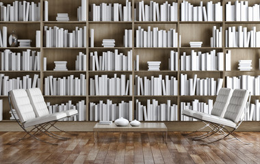 Wandcirkels Bibliotheek Stijlvolle woonkamer met warme uitstraling  © 3DarcaStudio