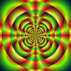 Fototapete Psychedelisch Rote grüne gelbe Ringe Muster  © Objowl