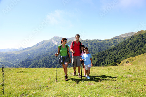 Family on a trekking day in the mountains