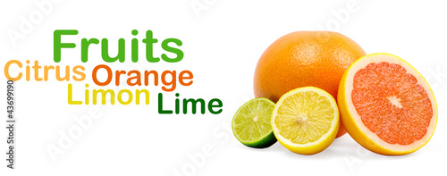 image of a fresh whole lime lemon and orange isolated on white